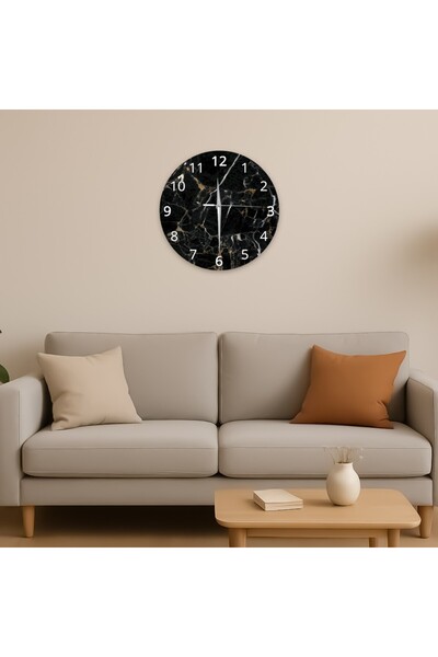 Saban Modern Dekoratif Sessiz Akar Duvar Saati - Temperli Cam 37 cm HS003