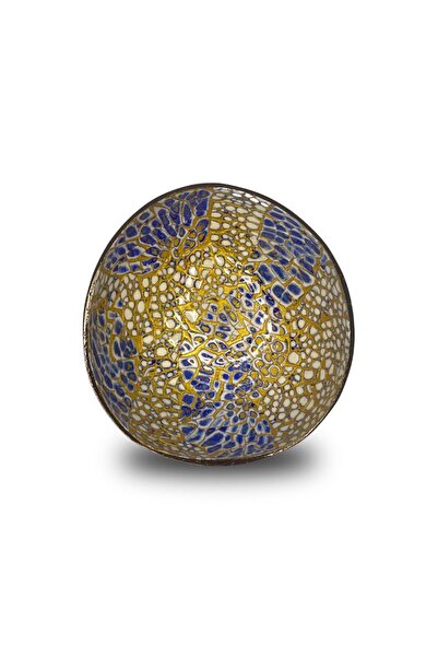Coconut Products Mavi & Gold Desenli Hindistan Cevizi Kase