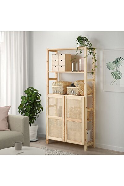 IKEA kapaklı raf ünitesi, çam-keçe, çam, 89x30x179 cm