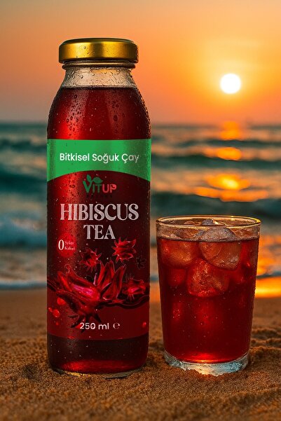 VİTUP Hibiscus Ice Tea – Şekersiz Bitkisel Soğuk Çay – 250 ml X6'lı Paket (CAM ŞİŞELİ)
