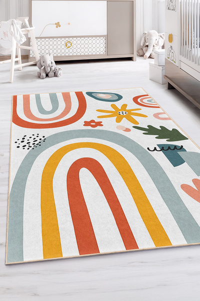 Realhomes Canlı Renkte Okul Temalı Çocuk Odası Yıkanabilir Kaymaz Taban Halı