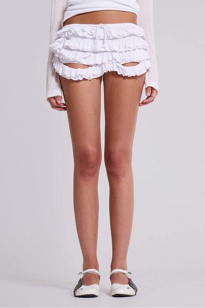 VibeGaia Jd Y2K Deconstructed Ruffle White Bloomers Mini Shorts