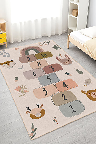 Realhomes Canlı Renklerde Hayvan Motifli Çocuk Odası Yıkanabilir Kaymaz Taban...