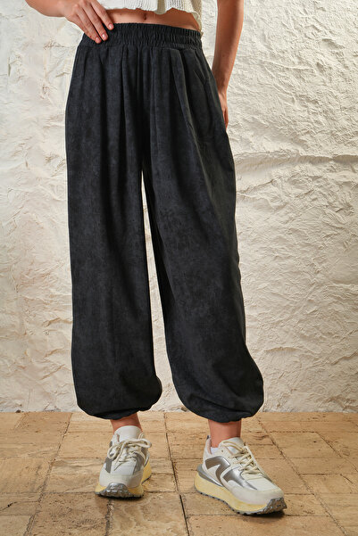 JADİYA Women's Cupra Fabric Elastic Waist Flowy Pleated Bohemian Shalwar Trousers