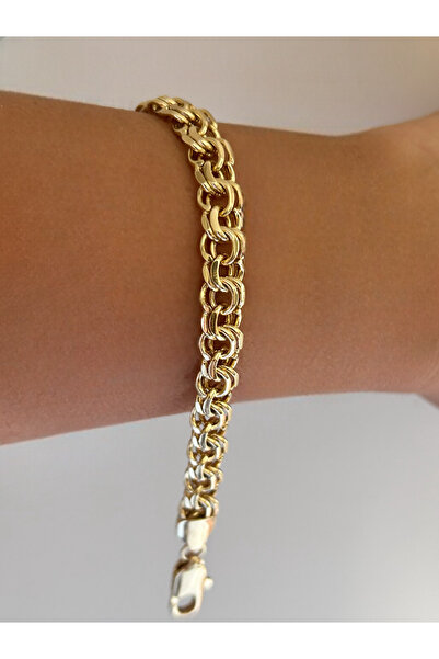 Butik Çift Zincirli Elora Kadın Bileklik, 14K Altın Renk ,19 cm