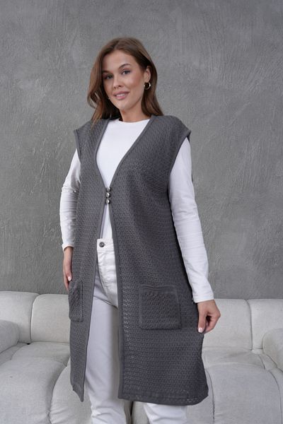 Lamierra Knitwear Openwork Mercerized Long Vest