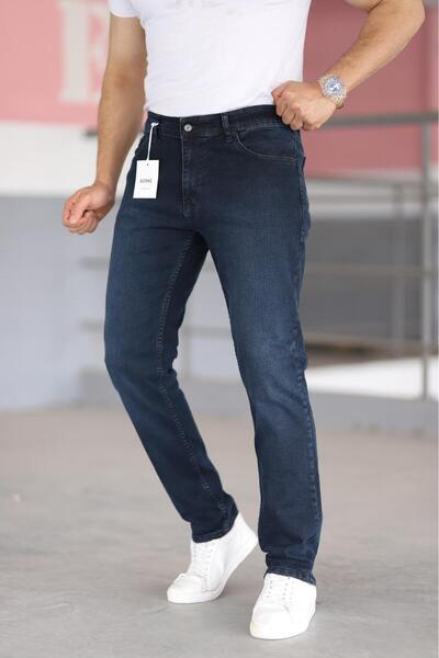 Bürke Prémium férfi sötétkék színű, normál szabású, kényelmes szabású, rugalmas lycra farmer farmer nadrág