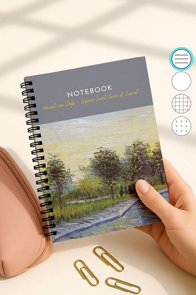 Eldesen Tasarım Van Gogh A5 Spiral Line School Notebook, 50 Sheets 100 Pages, Cardboard Cover Notebook, Sunset
