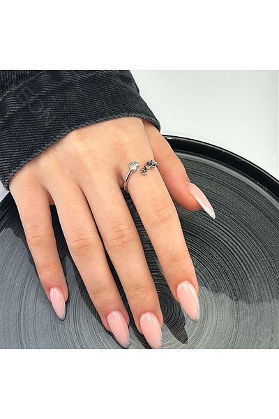 Neon Takı by Atalay Silver Color Sensitivity Tag, Zircon Stone Bijouterie and Adjustable Ring