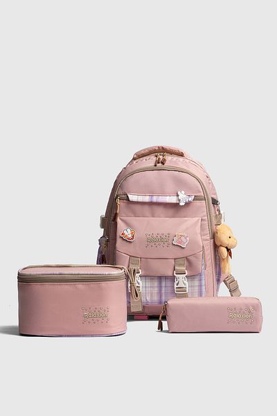 Relaxion Rlx-1396 Set de 3 geanți pentru școală primară pentru copii, cu suport pentru creion și cutie de prânz, rucsac PURPLE