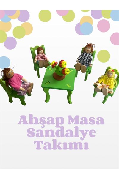 SAMTOYS Ahşap Minyatür Ev Eşyası Maketleri Masa Takımı