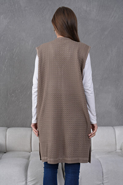 Lamierra Knitwear Openwork Mercerized Large Size Long Vest