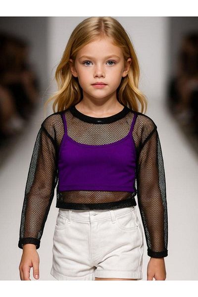 Zekids Girl's Long Sleeve Mesh Crop (Inside Bluz Not Included)