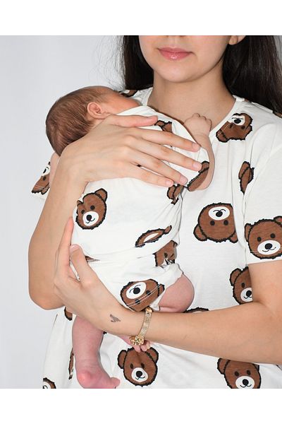 Drop Kids Mother Child Combination Pajama Set Brown Teddy Bear Pattern Short Shorts (Sold Individually)