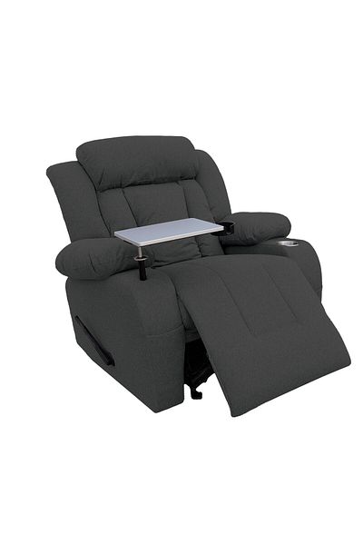 BACK COMFORT Linen Classic Recliner Chair with Laptop Table & Cups Holder - Dark Gray - ComfortNest PLUS