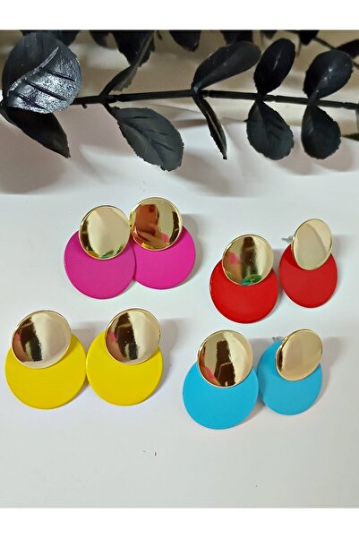 mos&more Gold Red Plate Small Women's Earrings