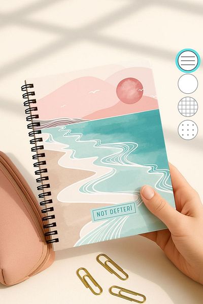 Eldesen Tasarım A5 Spiral Line School Notebook, 50 Sheets 100 Pages, Cardboard Cover Notepad, Pink Boholo