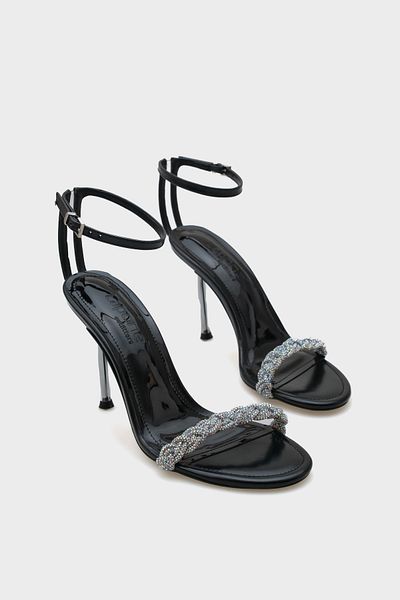 Capone Outfitters Дамски сандали Daisey Heeled Stoned Strappy Strappy с металически шик каишки за глезена
