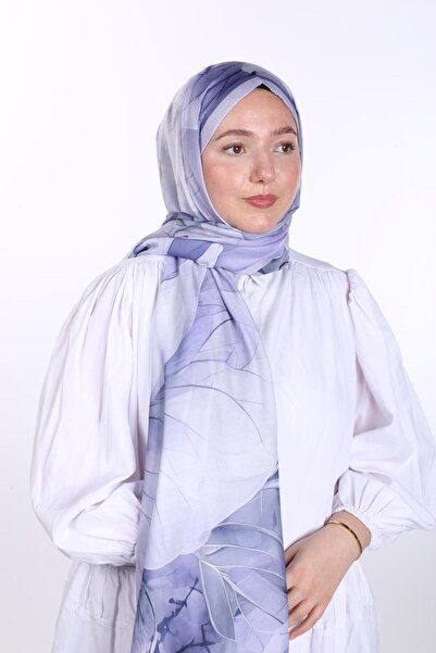 de LUNA Lila Mavi Geçişli Yaprak Desenli Şal - De Luna