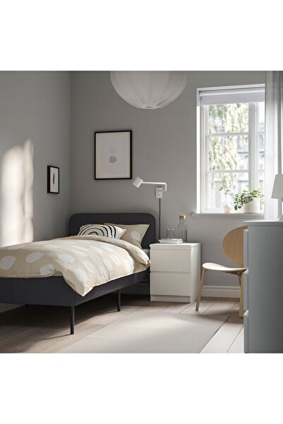 IKEA Tek Kişilik Karyola, Koyu Gri, Yumuşak Kumaş Vissle Kaplı.