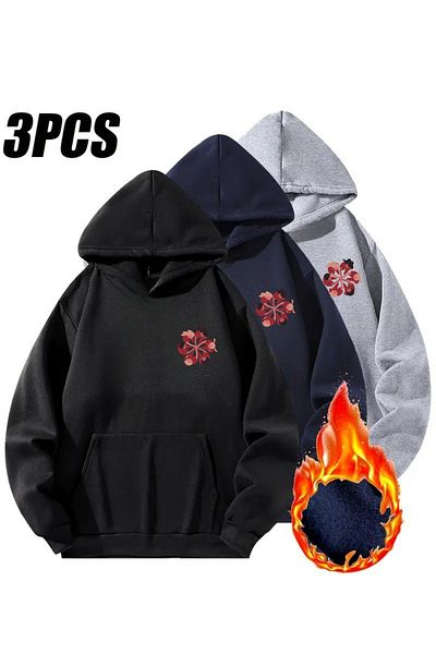 VBSVİBES 3-Piece Hooded Minimal Women's Power Printed Sweatshirt Set-Black-Grey-Navy Blue, Thick Fabric with Hood