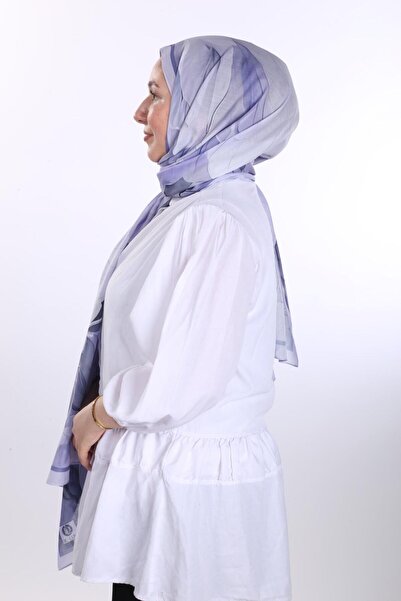 de LUNA Lila Mavi Geçişli Yaprak Desenli Şal - De Luna