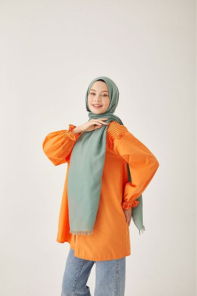 FRESCO SCARFS Hijab de damă, din bumbac mătăsos, cu model în dungi jacquard, verde