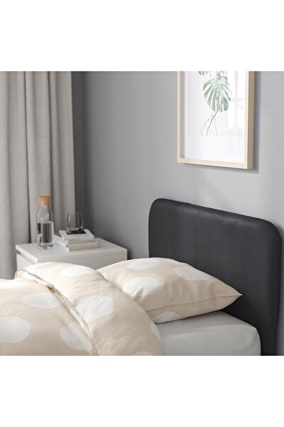 IKEA Tek Kişilik Karyola, Koyu Gri, Yumuşak Kumaş Vissle Kaplı.