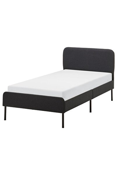 IKEA Tek Kişilik Karyola, Koyu Gri, Yumuşak Kumaş Vissle Kaplı.