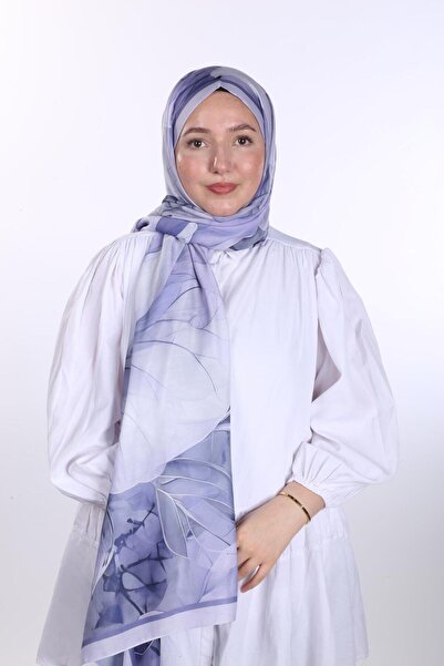 de LUNA Lila Mavi Geçişli Yaprak Desenli Şal - De Luna