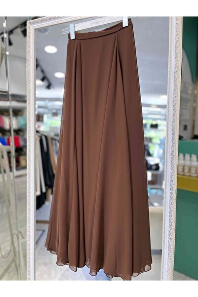 MERAM BUTİK Adn Chiffon Skirt - Brown - 3