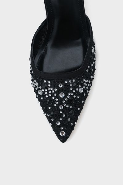 Capone Outfitters Pantofi eleganti de damă cu toc mediu Rhona, plasă, piatră completă, cu toc metalic