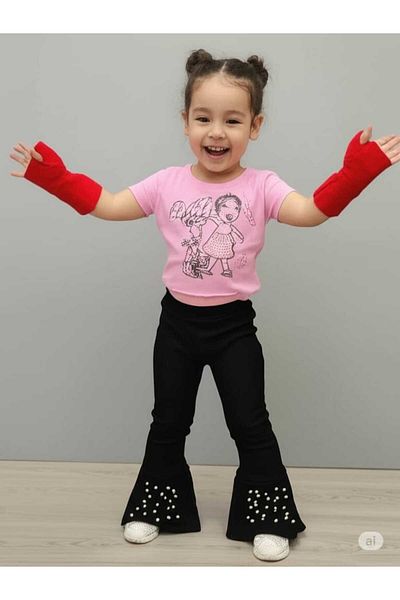 Store Girl's Spanish Leg Leggings with Pearl Detail