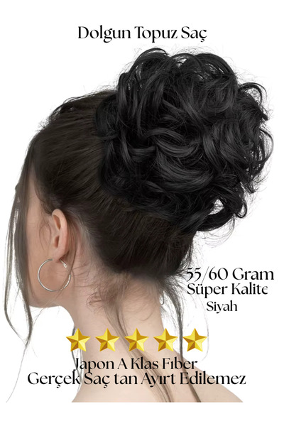 YARAT Lüks Topuz Toka Lastikli Siyah Saçlı Süper Kalite Dolgun Topuz
