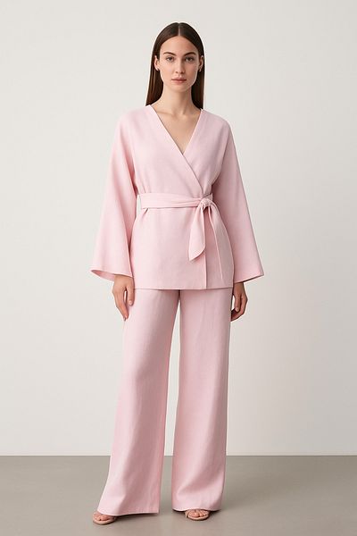My Blog Pink Linen Kimono Pants Set