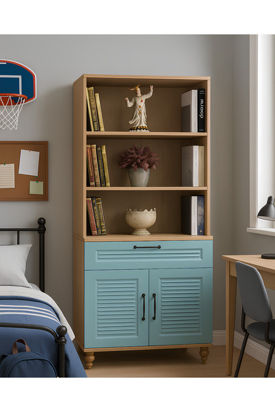 arionkids Mavi Şifonyer-Kapaklı & Kitaplık Set | MDF Kalite | Modern ve Şık Ç...