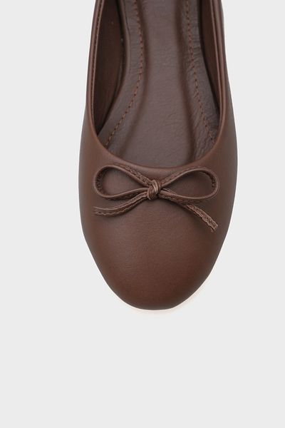 Capone Outfitters Γυναικείες μπαλαρίνες από γνήσιο δέρμα με φιόγκο με στρογγυλά δάχτυλα καφέ