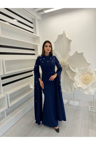 White Corner 3134 İNCİLİ KOL DETAY KALEM ELBİSE