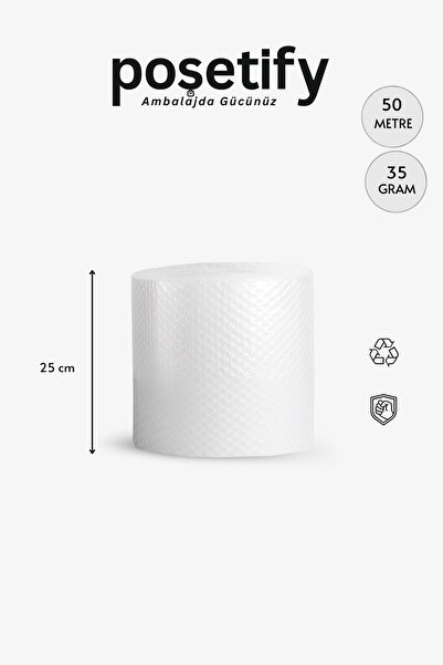 POŞETİFY 25Cmx50Metre Patpat | 1. Sınıf Kalın Balonlu Naylon Rulo | 35gr Pat Pat Ambalaj Malzemesi