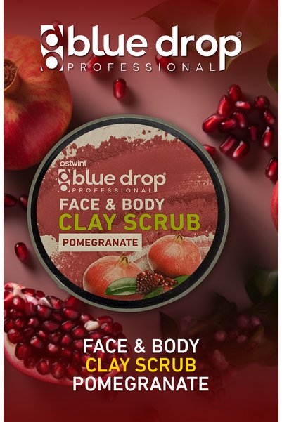 BLUE DROP قناع الوجه بالطين - رمان 480 مل، مقشر للجسم، منظف ومنعم، ومنشط للدورة الدموية
