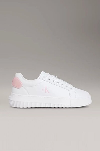 Calvin Klein Kadın Kontrast Desenli CK Logolu Deri Beyaz-Pembe Sneaker YW0YW01846-0LD