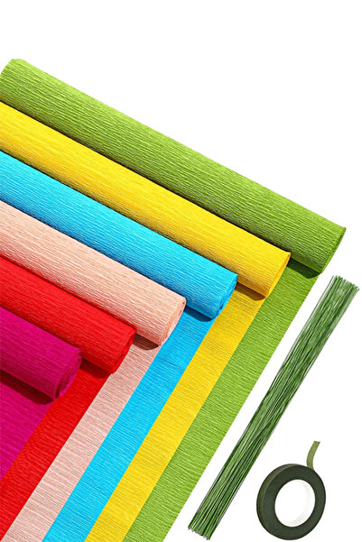 OLİ Art İtalyan Krapon Kağıdı Çiçek Yapım Seti 180gr Krapon Kağıdı 250x50cm:6 Adet Karışık Tonlar