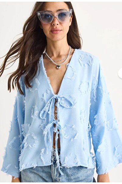 Velista Kimono casual pentru damă, cu șireturi în față, cu ciucuri brodate