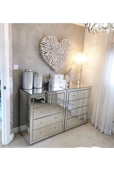 LUXURY VİLLA ŞİFONYER KOMPLE GÜMÜŞ AYNALI 2 Lİ ŞİFONYER 40X140 YÜKSEKLİK 85CM