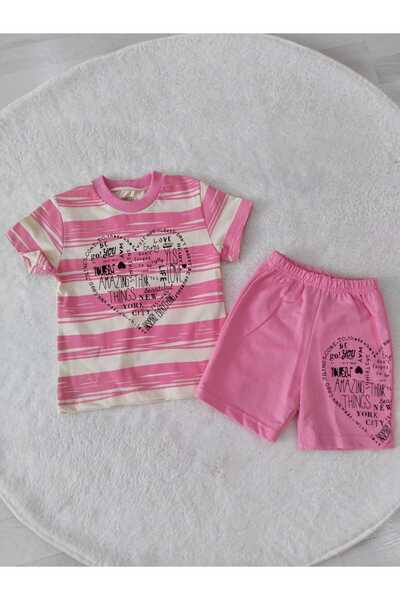 Store Kalp Baskılı Kız Çocuk Yazlık Takım Plaj Deniz Alt-üst Takım