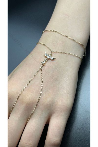 Neon Takı by Atalay Sensitivity Tag and Zircon Stone, Phoenix Figure Shahmeran 17, Gold Color