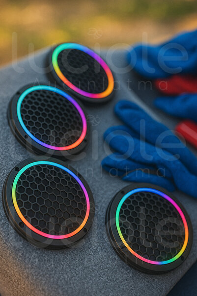 luciole 16 Cm Neon Pixel Led Midrange Hoparlör Kapağı – Sese Duyarlı, Rf Kumandalı, Argb Işık, 4'lü Set 12v