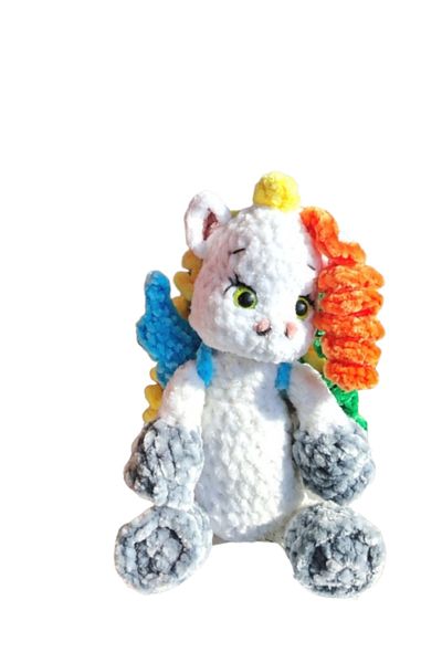 OEM Crocheted Plush Toy, Unicorn PIC ROCK STAR, Rainbow Mane, Detachable Wings, 26x15cm, Multicolor