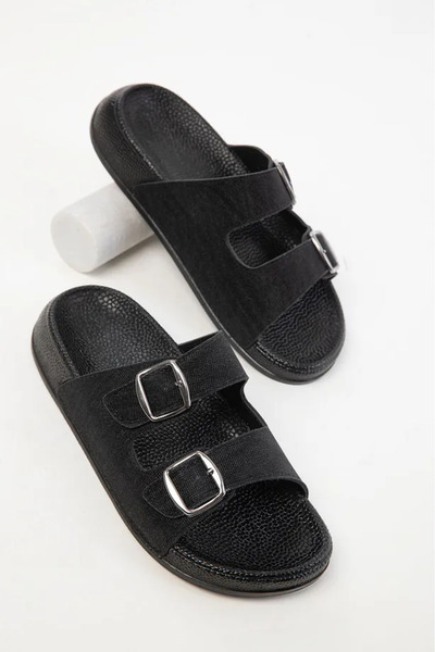 Hacıoğlu Ayakkabı Papuci de zi cu zi pentru femei cu sclipici cu centură dubl...