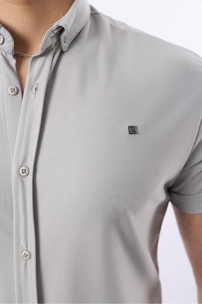 comstar Ανδρικό κοντομάνικο Slim Fit Summer Basic στενό γκρι πουκάμισο